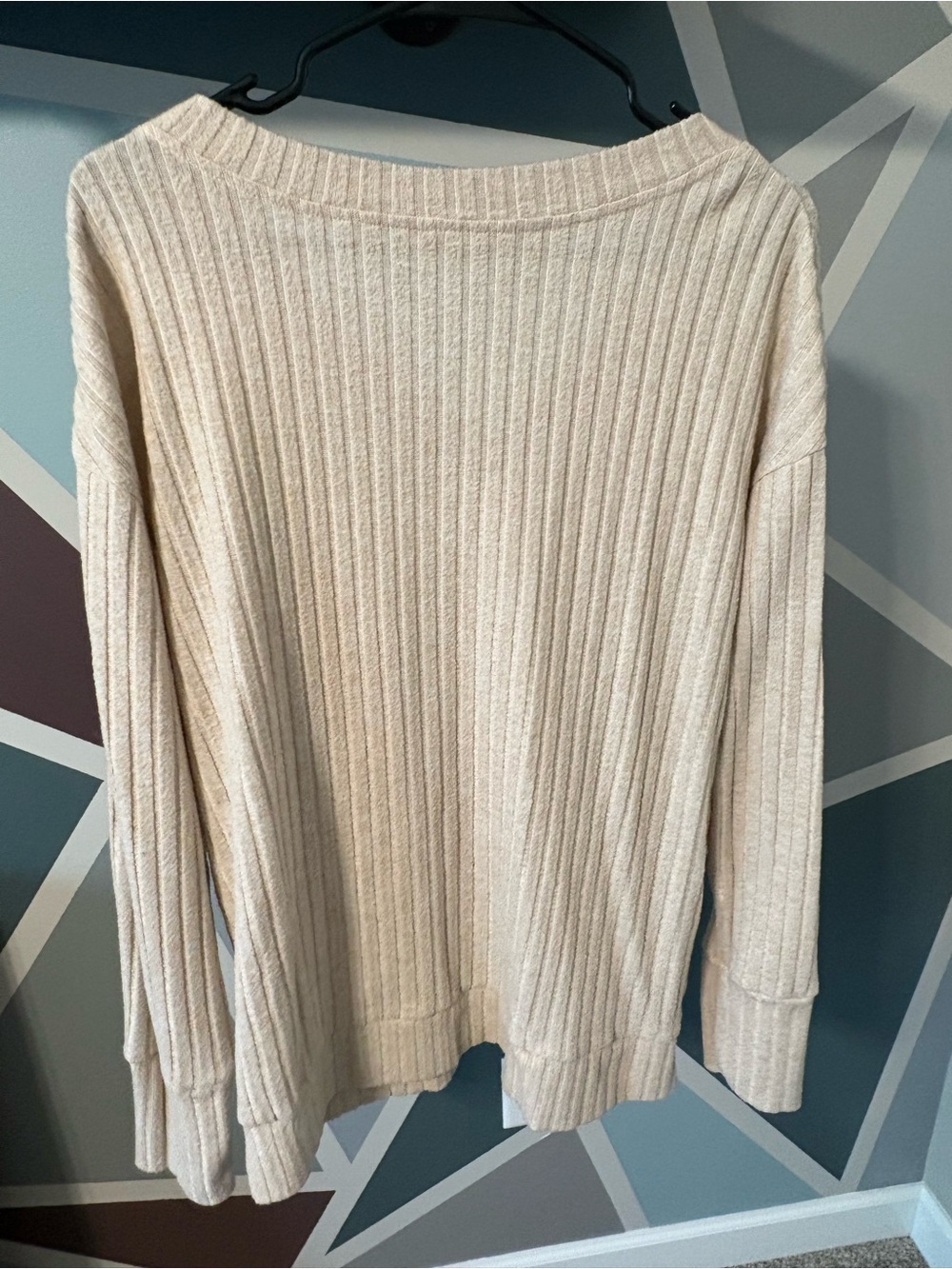 Women's Cream V-Neck Ribbed Sweater - Picture 2 of 3